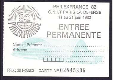 FRANCE 1982 Entrance ticket for Philexfrance 82