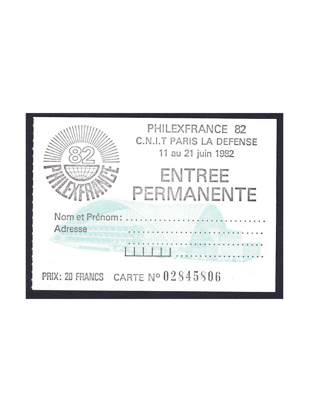 FRANCIA 1982 Biglietto d'ingresso per Philexfrance 82