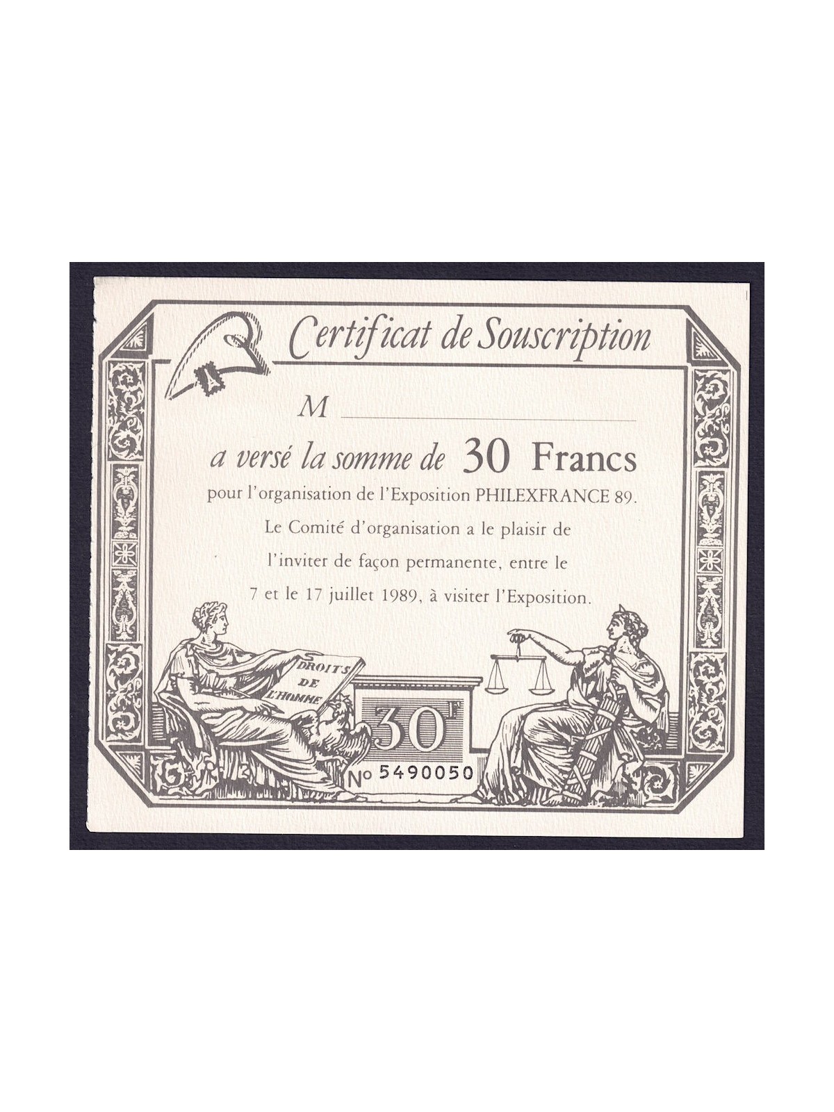 FRANCIA 1989 Biglietto d'ingresso per Philexfrance 89