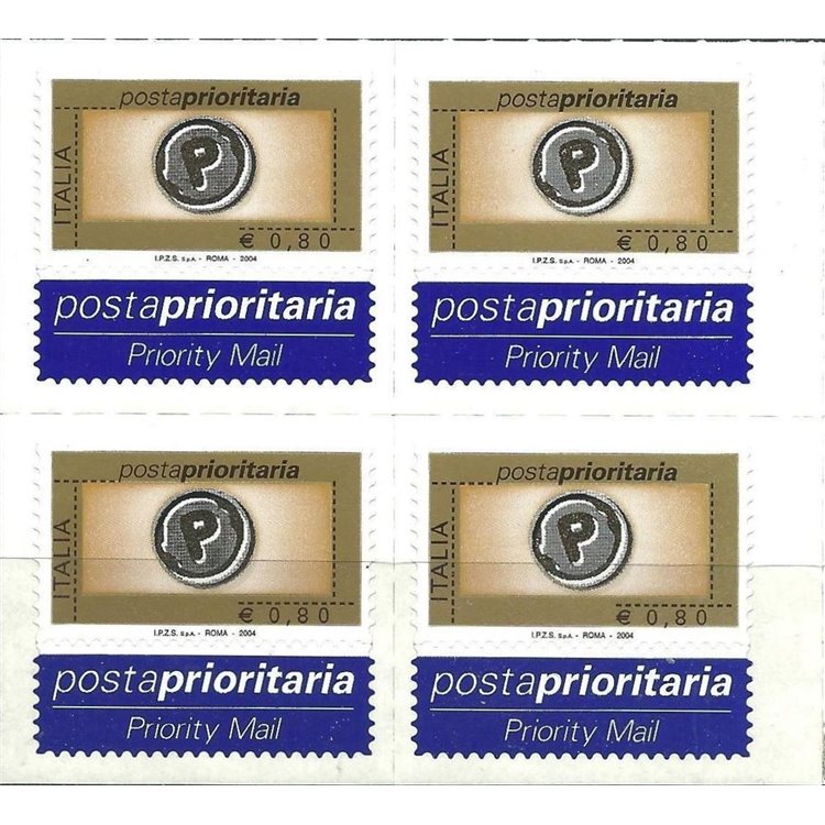 ITALIA 2004 Posta prioritaria € 0,80 A in quartina MNH**