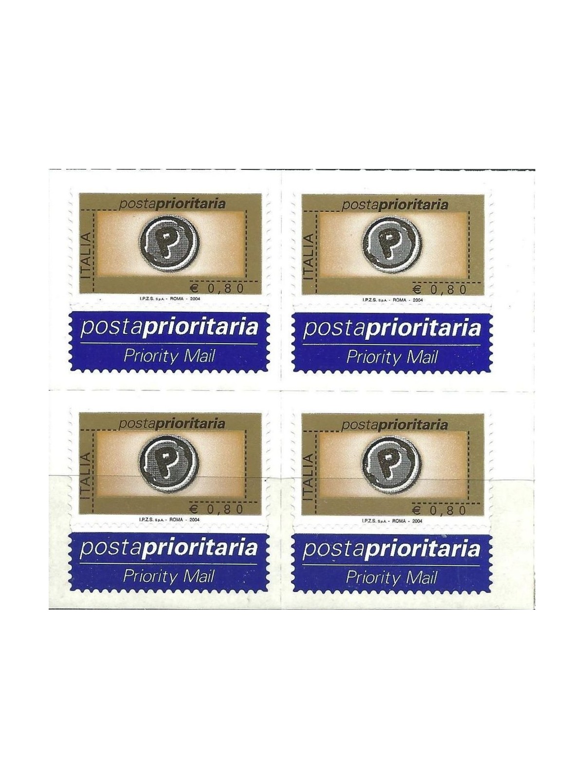 ITALY 2004 Priority Mail € 0.80 A in quartina MNH**