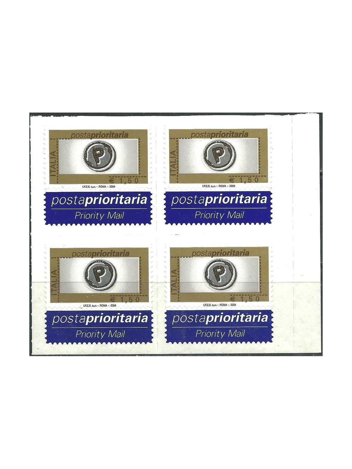 ITALY 2004 Priority Mail € 1.50 in quartina MNH**