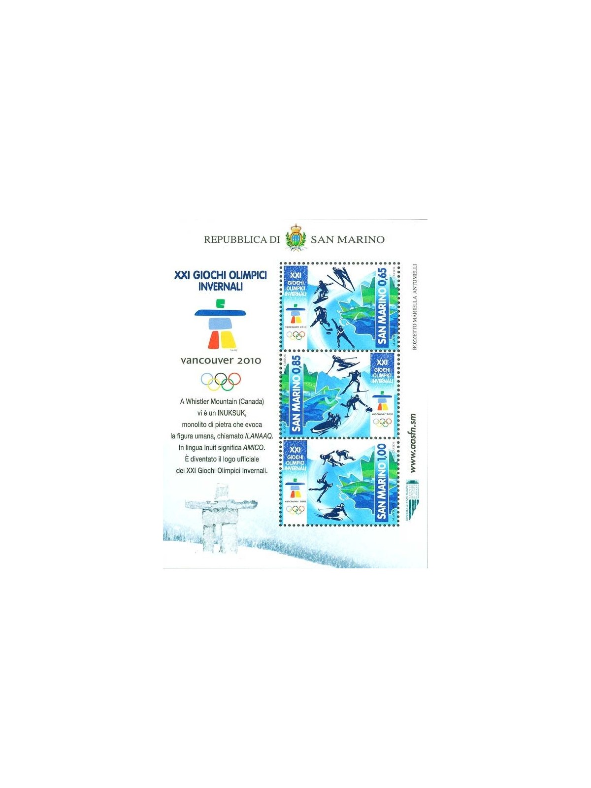 SAN MARINO 2010 Giochi Olimpici Vancouver BF MNH**