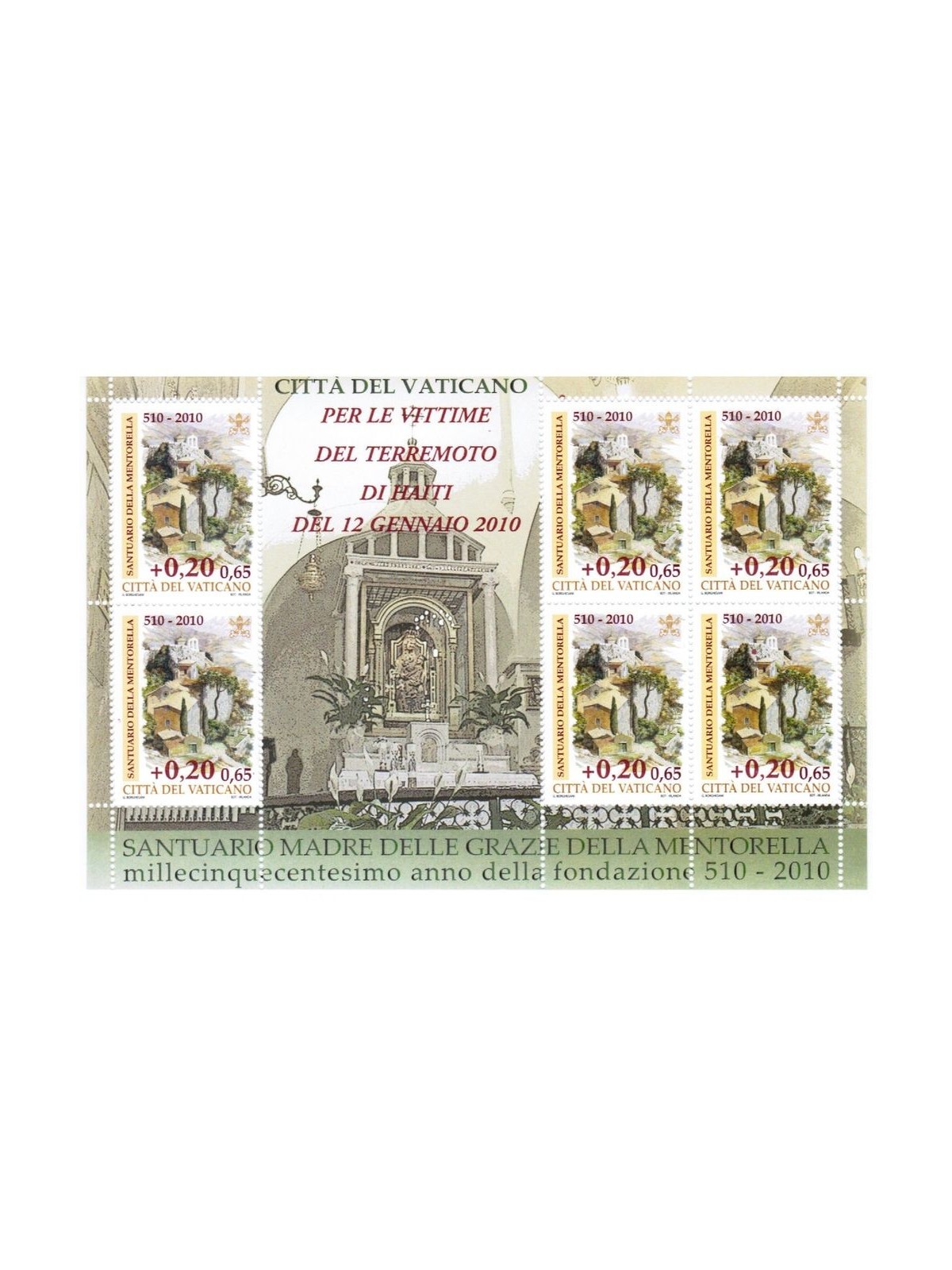 VATICANO 2010 Santuario della Mentorella BF MNH**