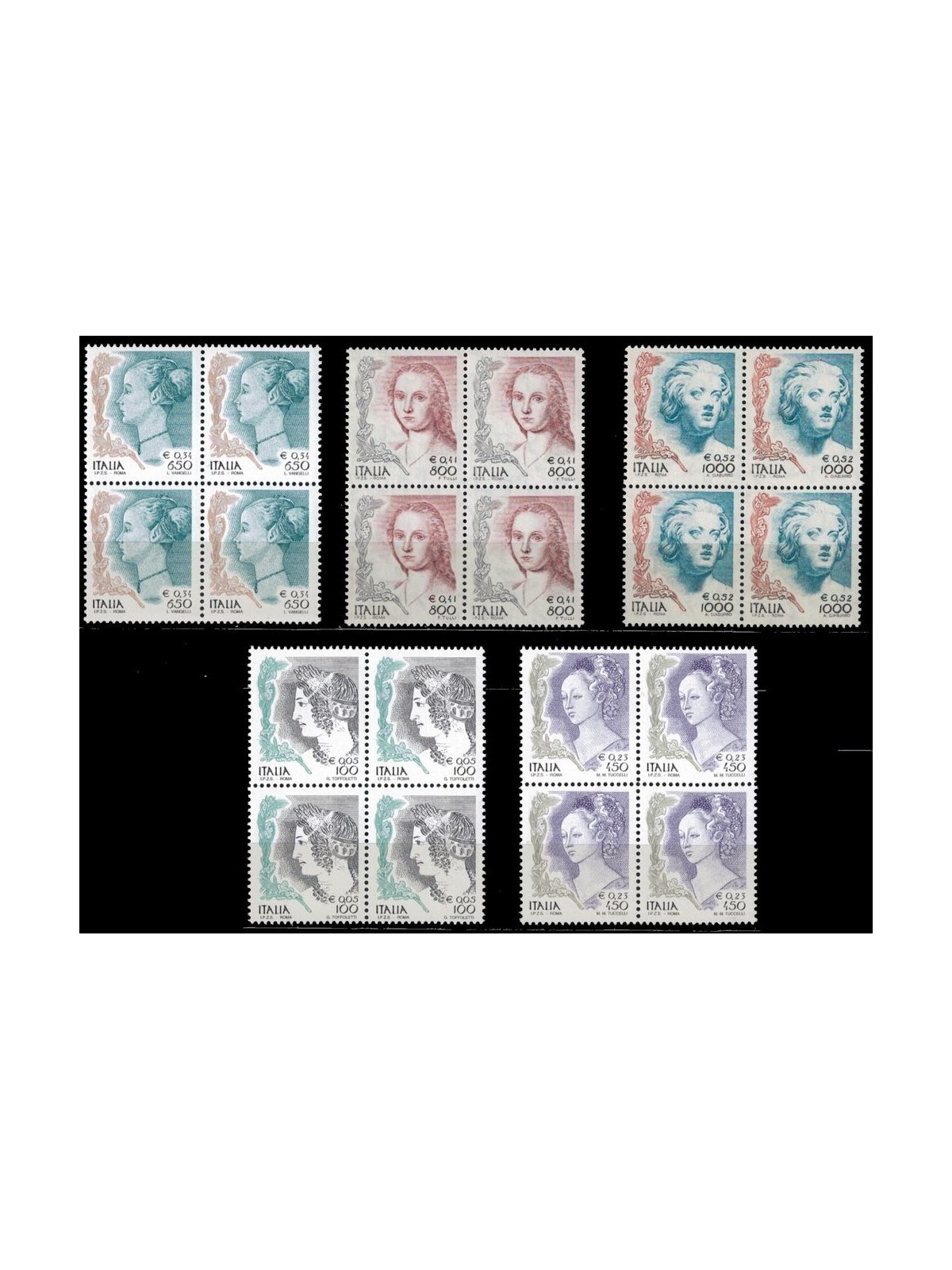 ITALY 1999 Women in Art 5v in block of four MNH**