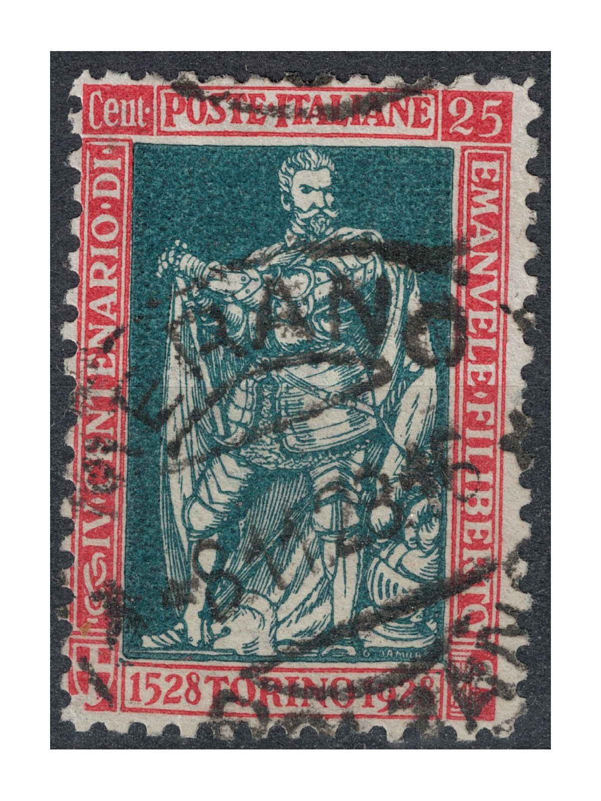 ITALY KINGDOM 1928 Emanuele Filiberto 25c carmine and green dent. 11 used
