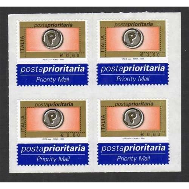 ITALY 2004 Priority mail €0.60 A in quartina MNH**
