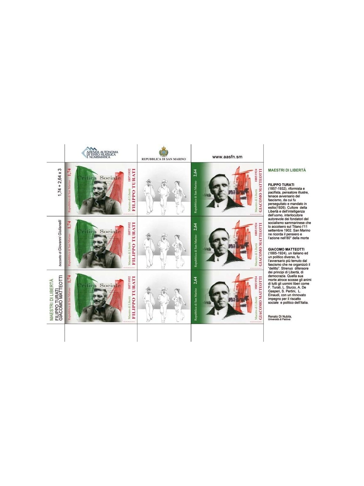 SAN MARINO 2012 Maestri di libertà BF MNH**