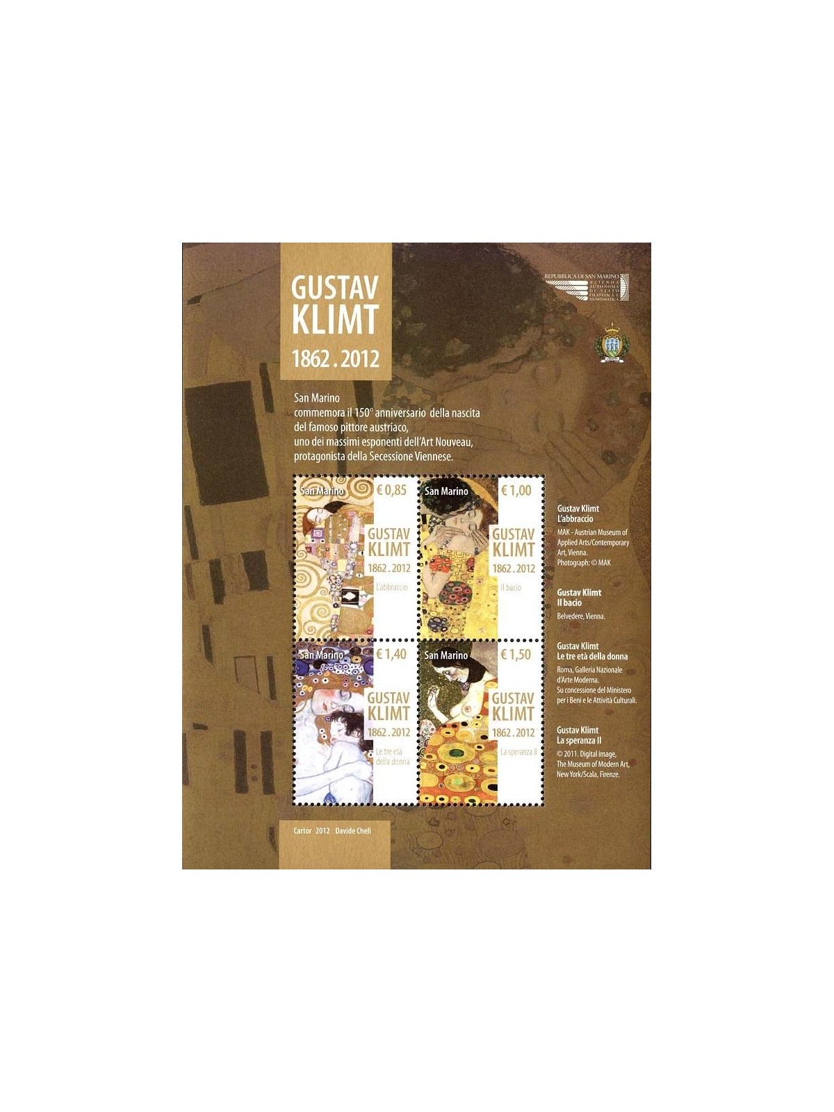 SAN MARINO 2012 Gustav Klimt s/s MNH**