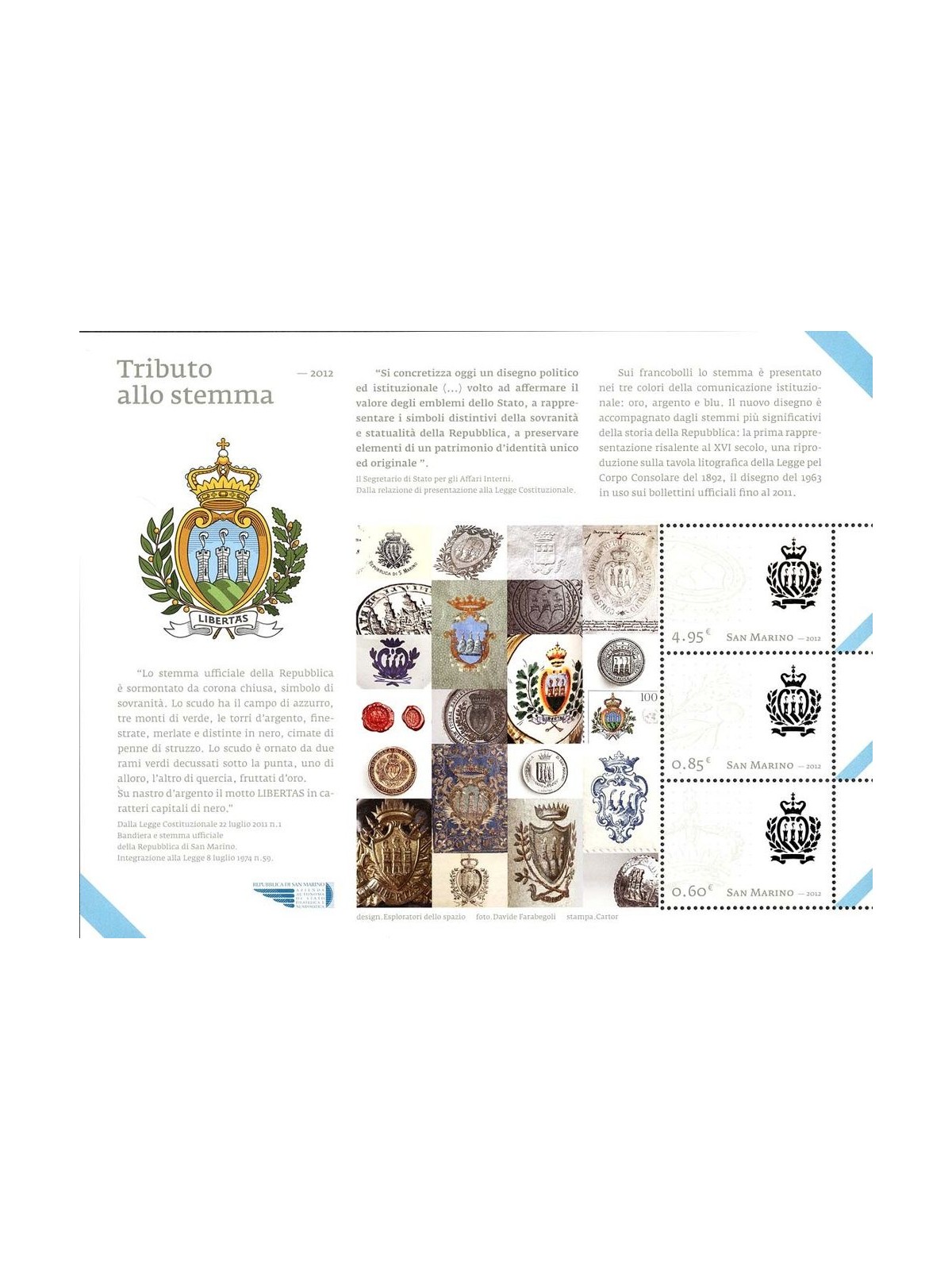 SAN MARINO 2012 Tribute to the Coat of Arms s/s MNH**
