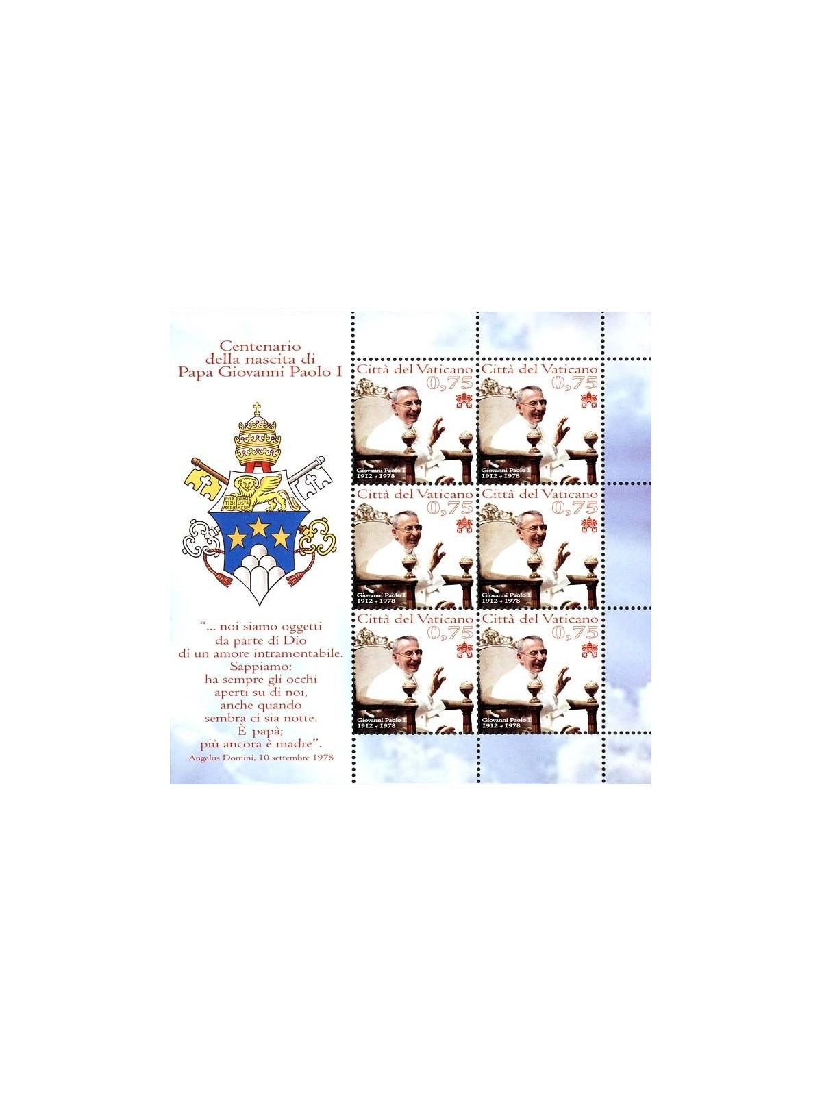 VATICAN 2012 Pope John Paul I s/s MNH**