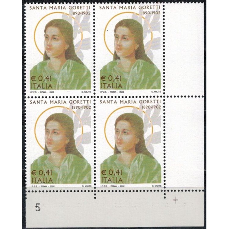 ITALIA 2002 Santa Maria Goretti in quartina MNH**