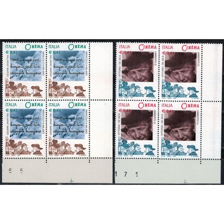 ITALY 2002 Italian cinema 2v in quartets MNH**