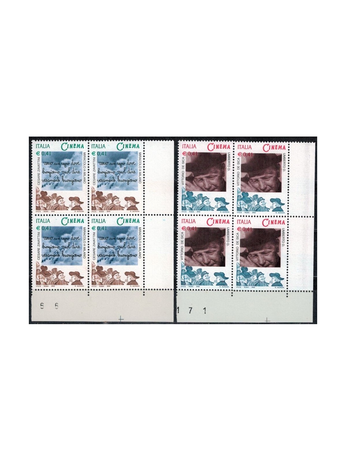 ITALY 2002 Italian cinema 2v in quartets MNH**