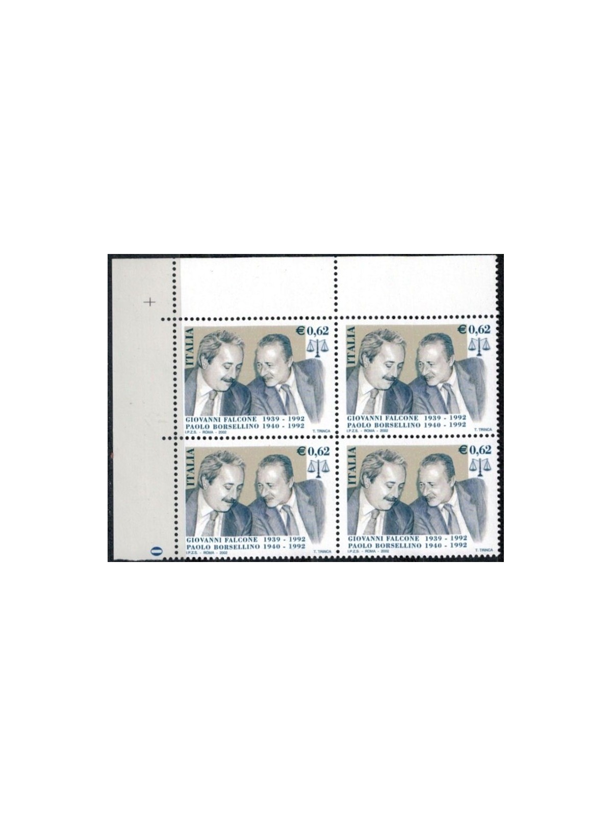 ITALIA 2002 Falcone e Borsellino in quartina MNH**
