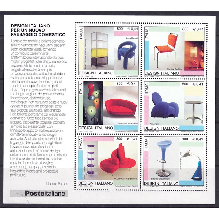 ITALIA 2001 Design italiano BF MNH**