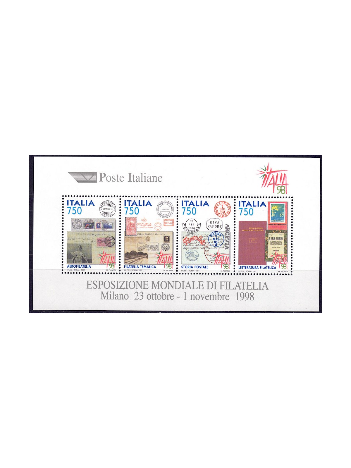 ITALIA 1997 Esposizione mondiale di filatelia BF MNH**