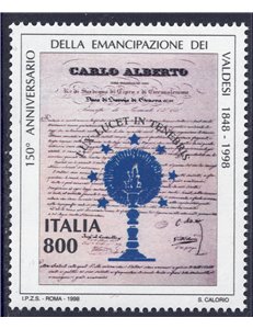 ITALIA 1998 Emancipazione dei Valdesi MNH**