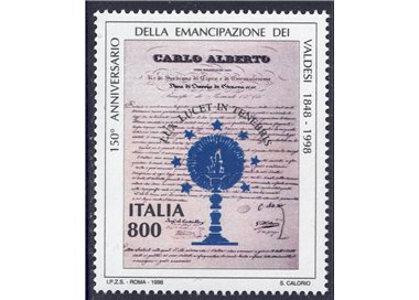 ITALY 1998 Emancipation of the Waldensians MNH**