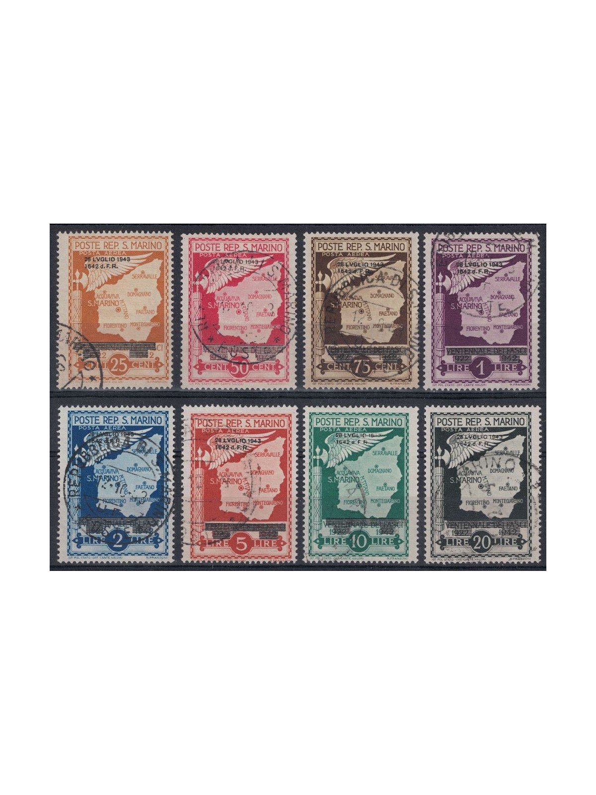 SAN MARINO 1943 Fall of Fascism (airmail) 8v used