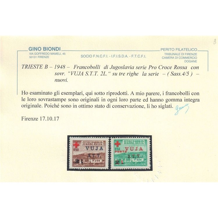 TRIESTE B 1948 Croce Rossa 2v MNH** ©