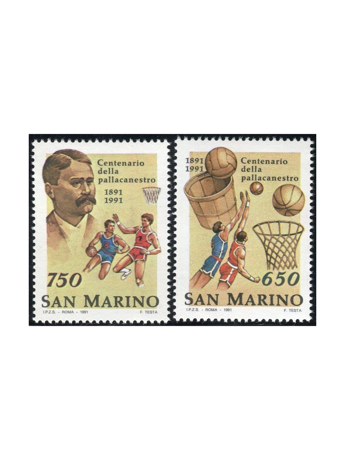 SAN MARINO 1991 Centenario della pallacanestro 2v MNH**
