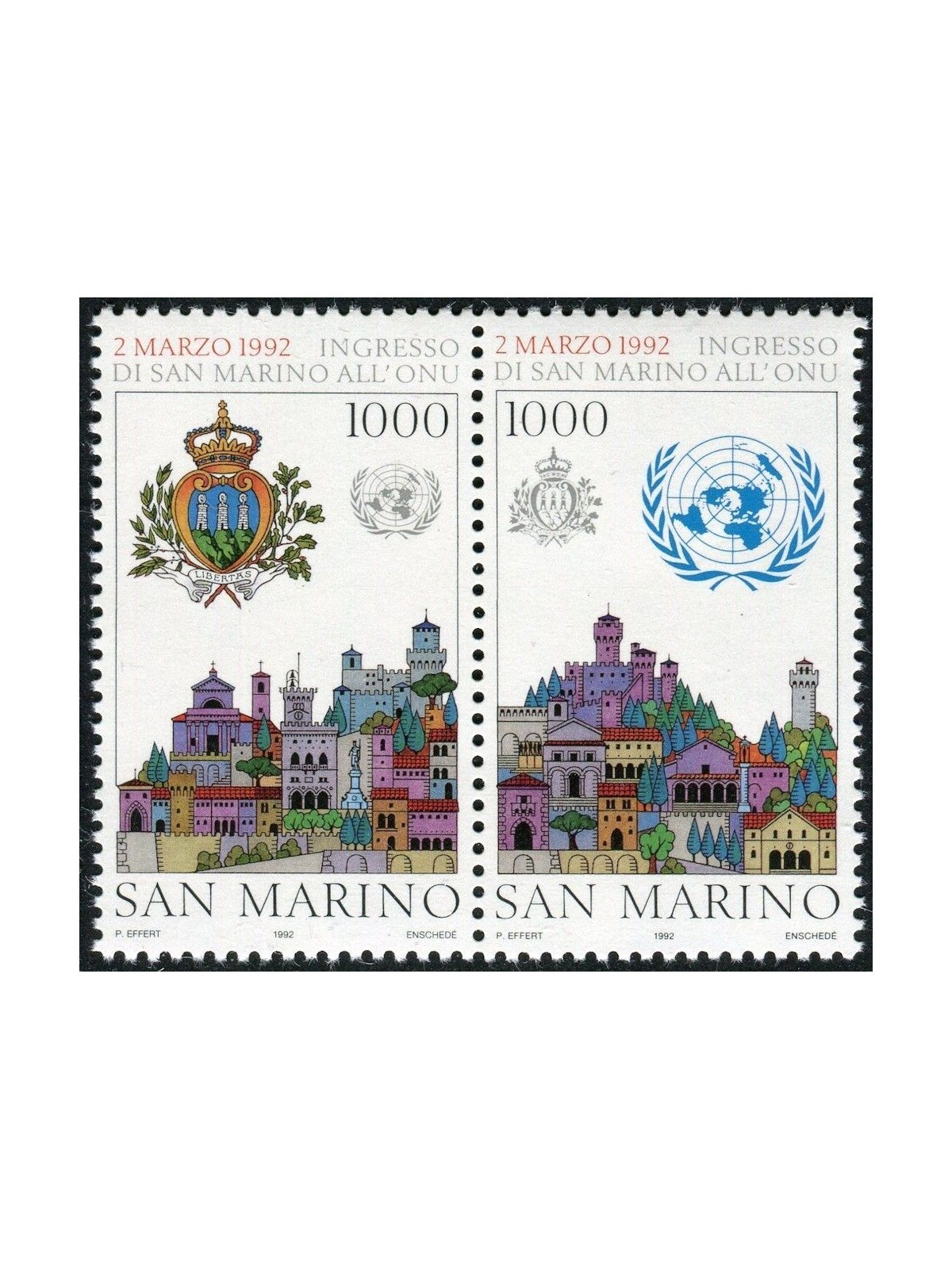 SAN MARINO 1992 San Marino's entry into the UN 2v MNH**