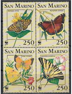 SAN MARINO 1993 WWF, butterflies 4v MNH**