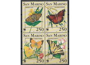 SAN MARINO 1993 WWF, farfalle 4v MNH**