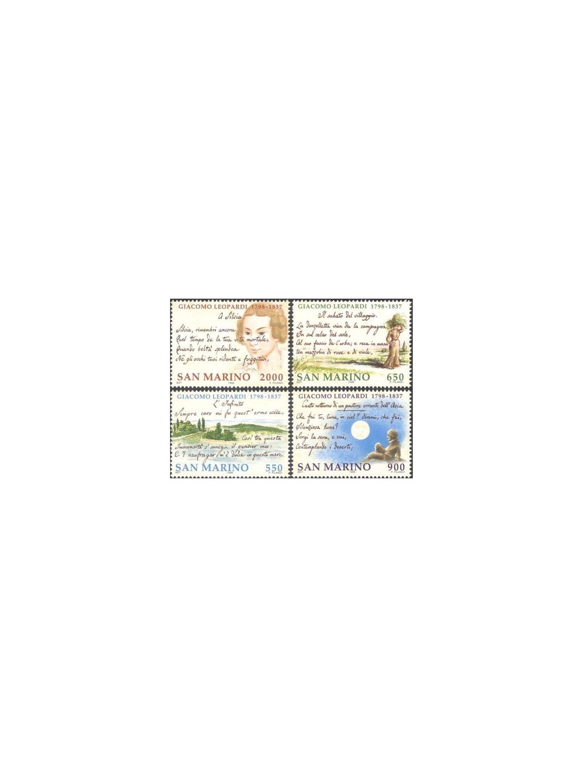 SAN MARINO 1998 Giacomo Leopardi 4v MNH**