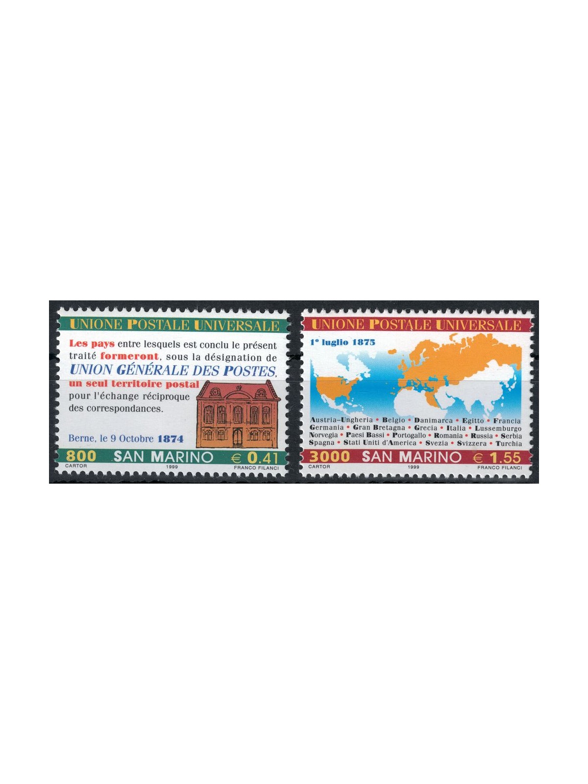 SAN MARINO 1999 Universal Postal Union 2v MNH**
