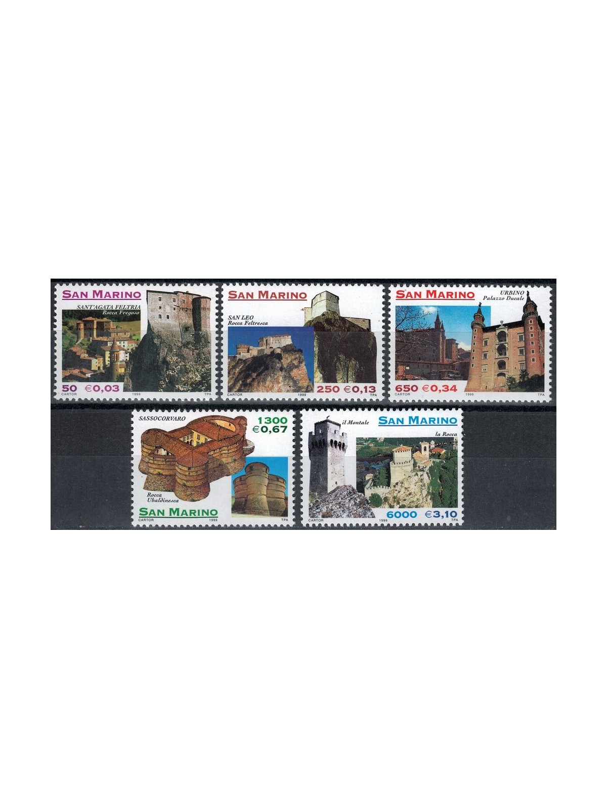 SAN MARINO 1999 Architecture of Montefeltro 5v MNH**