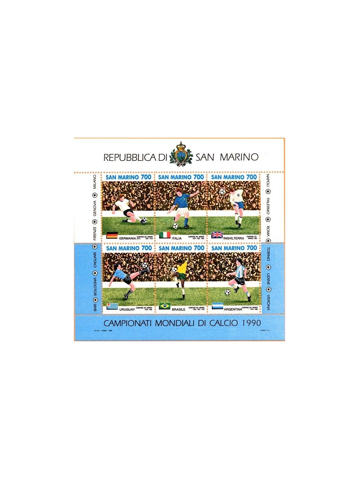 SAN MARINO 1990 Campionati mondiali di calcio BF MNH**