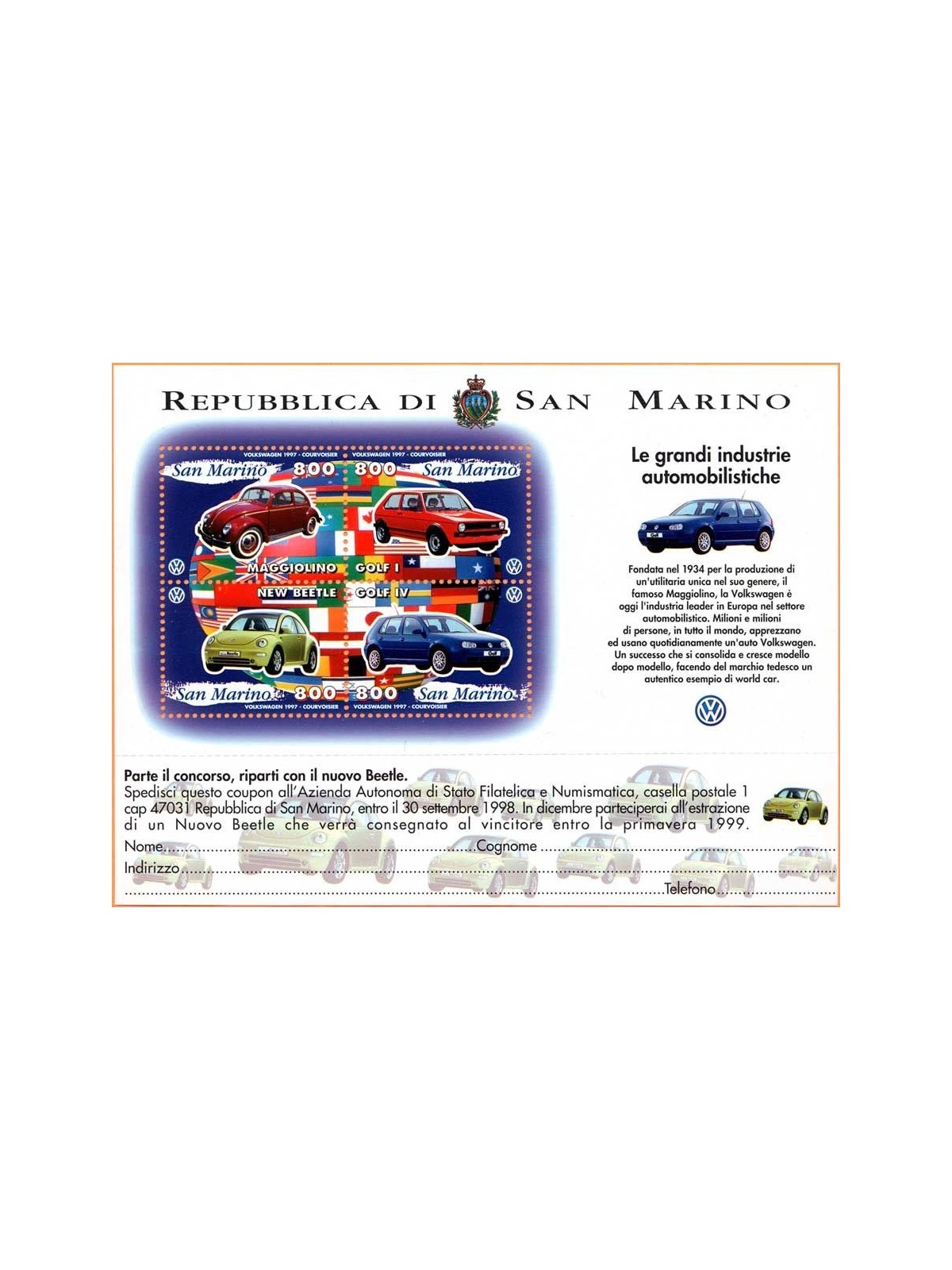 SAN MARINO 1997 Volkswagen s/s MNH**