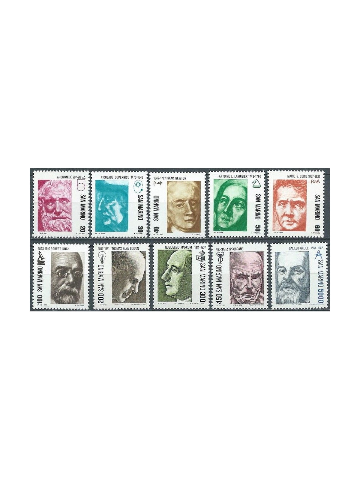 SAN MARINO 1982 Pionieri della scienza 10v MNH**