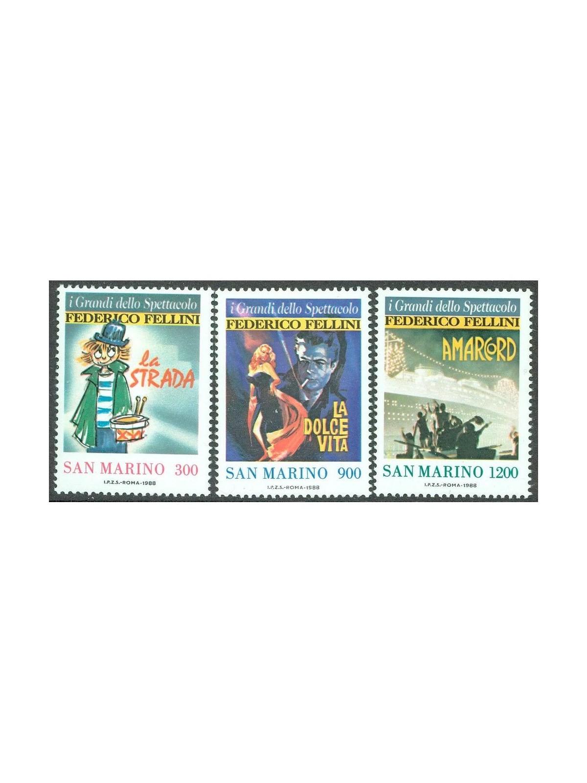 SAN MARINO 1988 I grandi dello spettacolo 3v MNH**