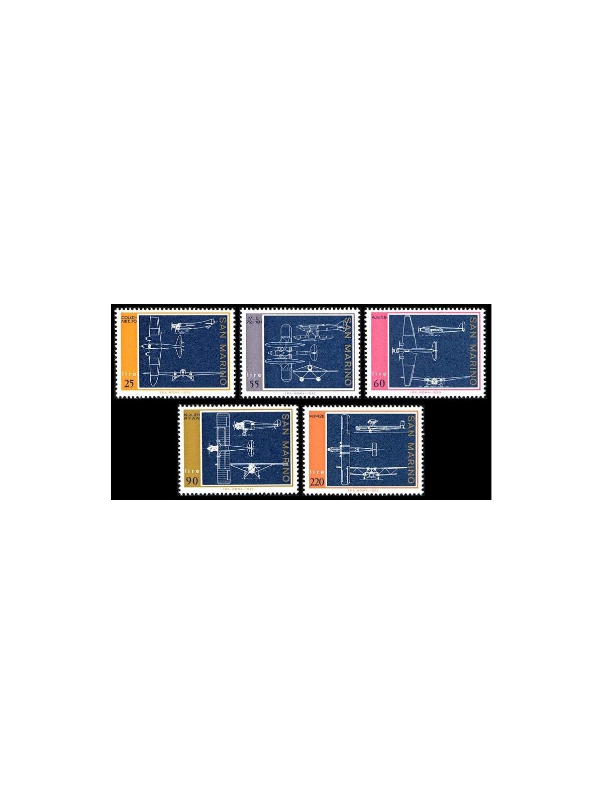 SAN MARINO 1973 Aeroplanes 5v MNH**
