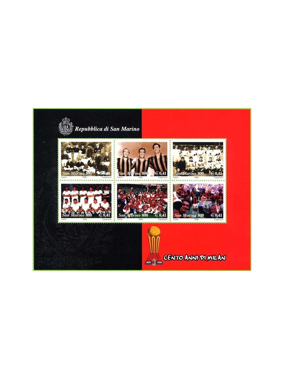 SAN MARINO 1999 One hundred years of Milan s/s MNH**