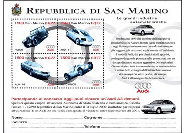 SAN MARINO 1999 Automobiles, Audi s/s MNH**