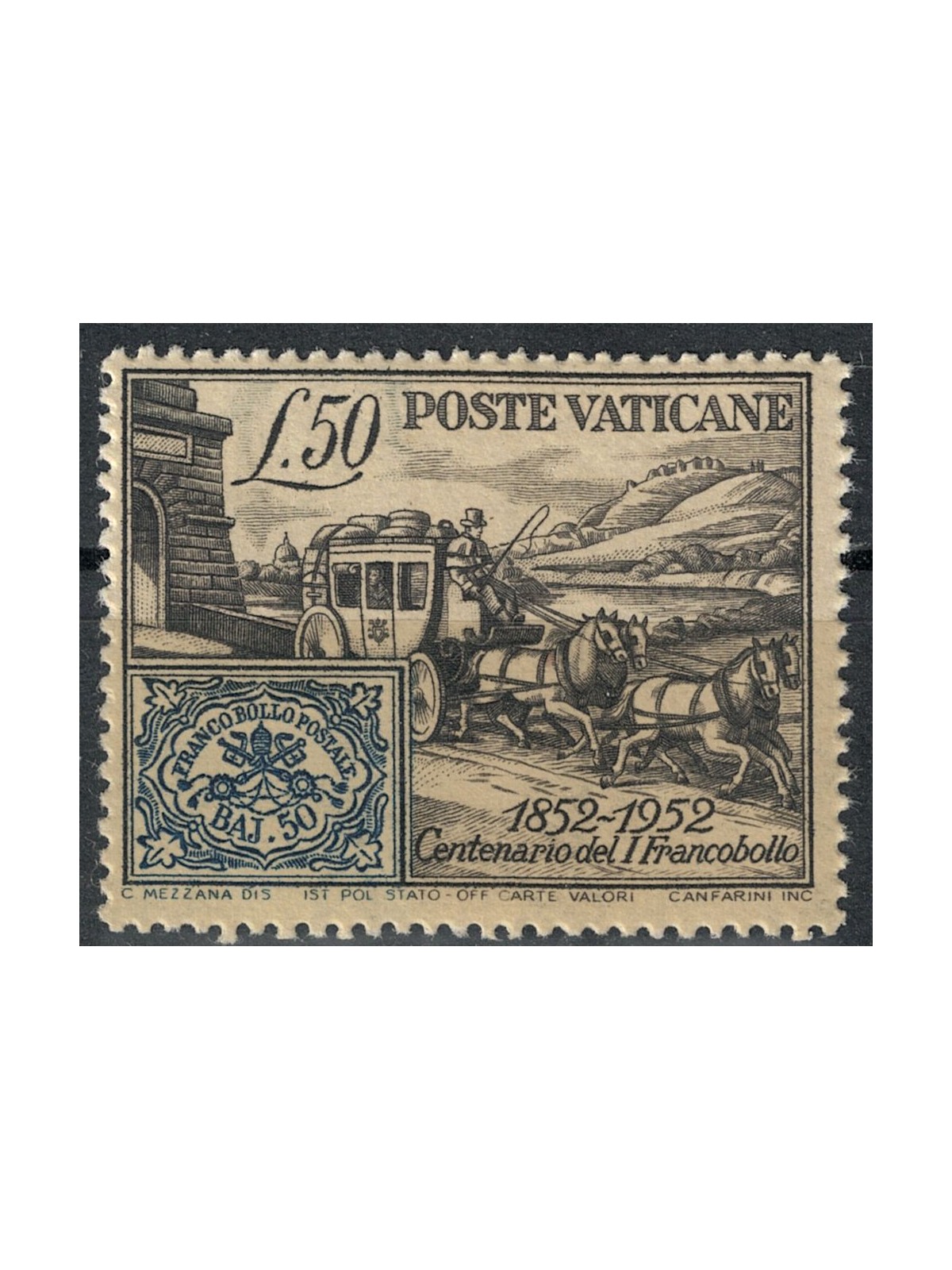 VATICAN 1952 Centenary of the Stamp MNH**