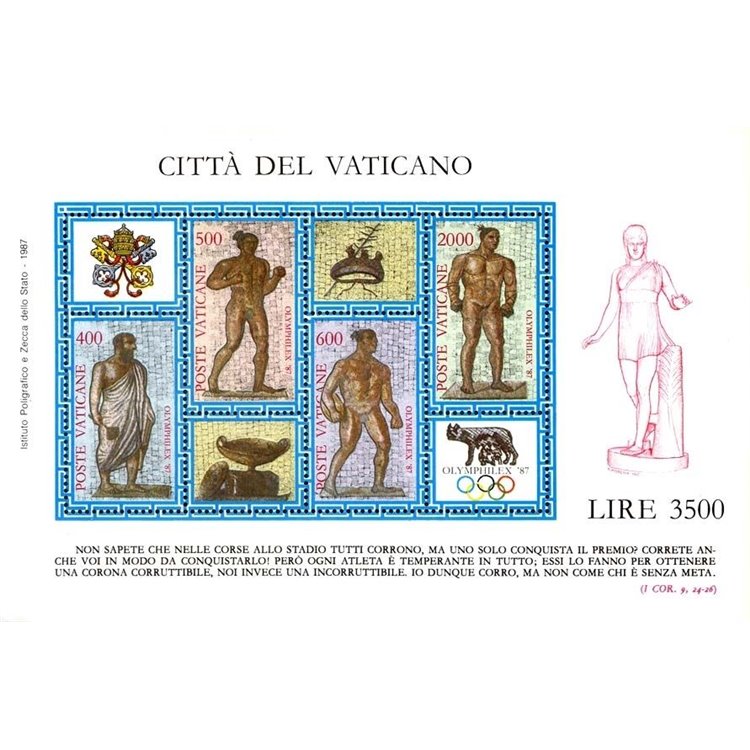 VATICANO 1987 Esposizione mondiale di filatelia olimpica BF MNH**