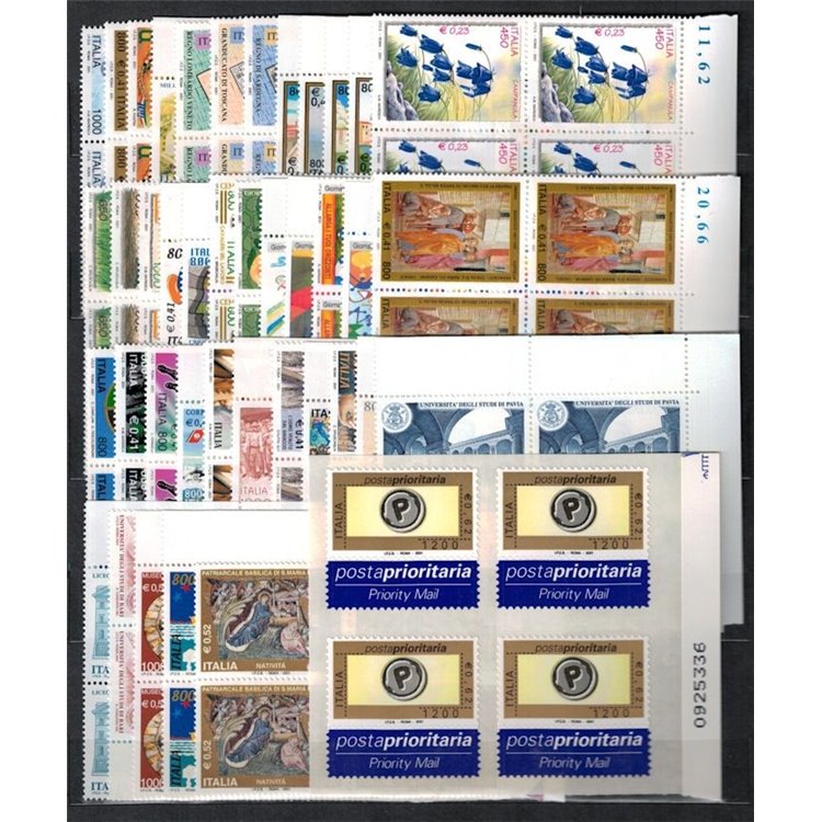 ITALIA 2001 Annata Completa in quartine 50v + 3 BF MNH**