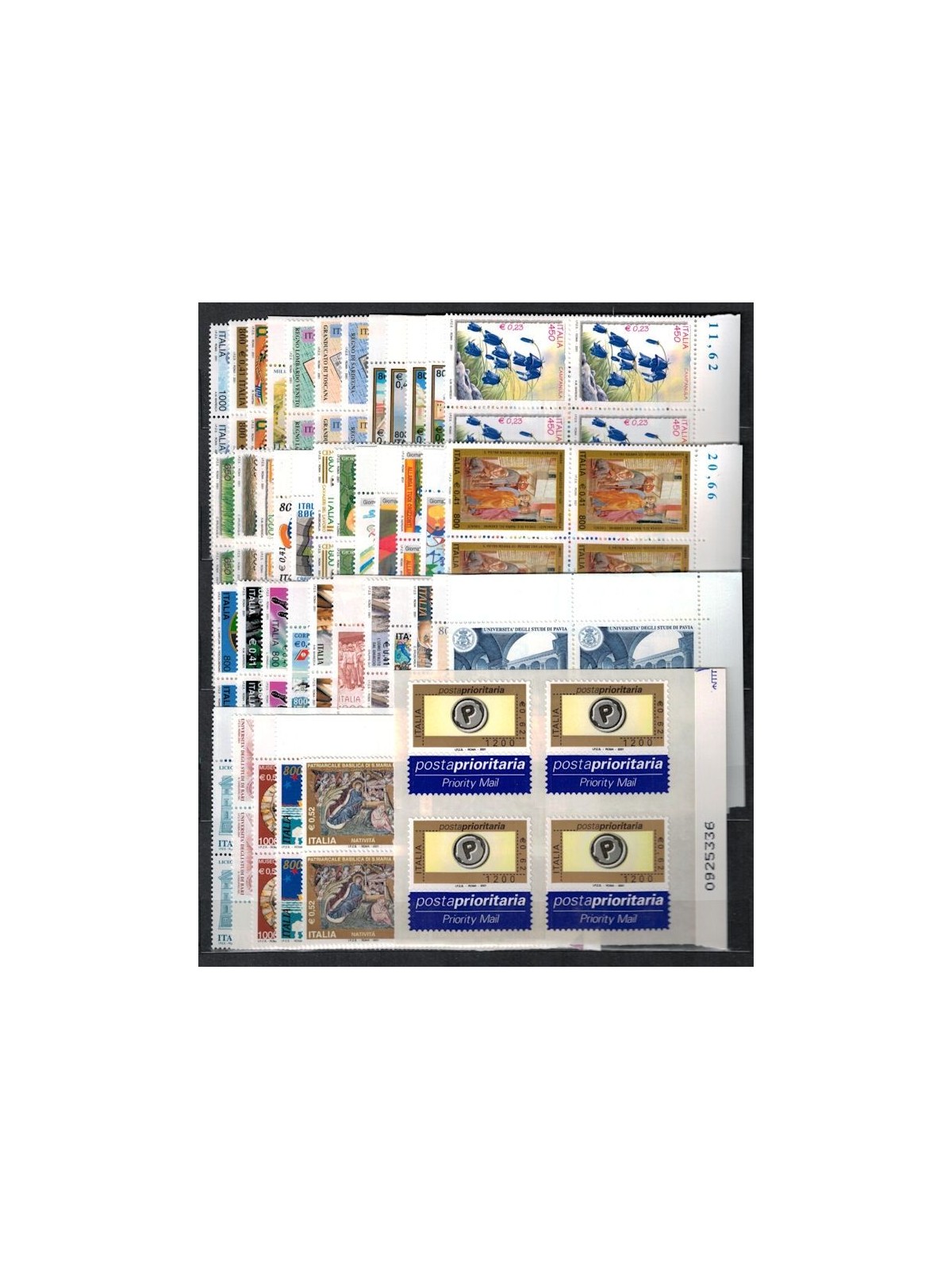 ITALIA 2001 Annata Completa in quartine 50v + 3 BF MNH**
