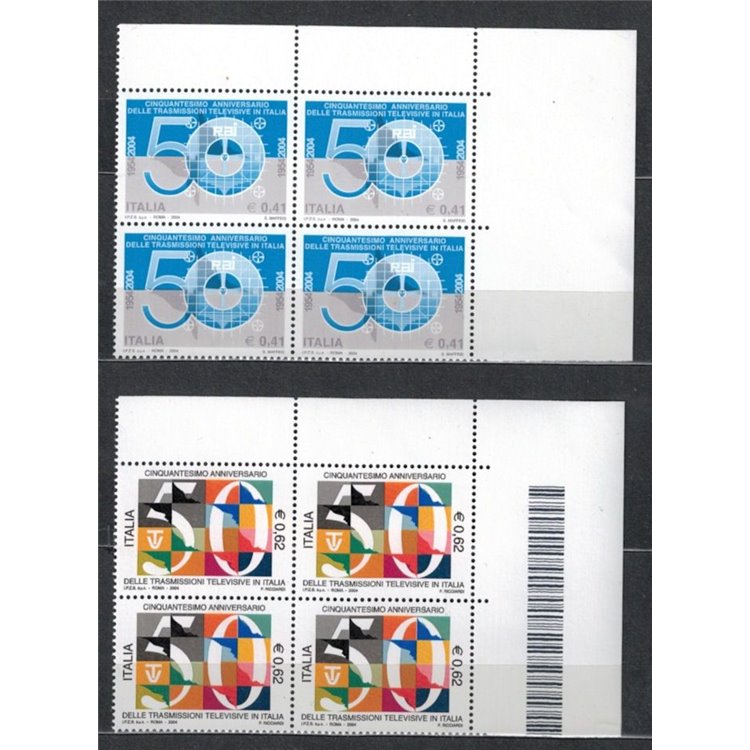 ITALY 2004 Italian Television 2 stamps in blocks of four Mint Condition**