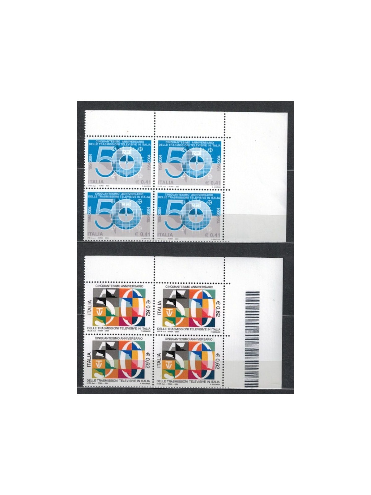 ITALY 2004 Italian Television 2 stamps in blocks of four Mint Condition**