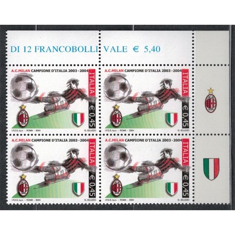 ITALIA 2004 Milan campione d'Italia in quartina MNH**