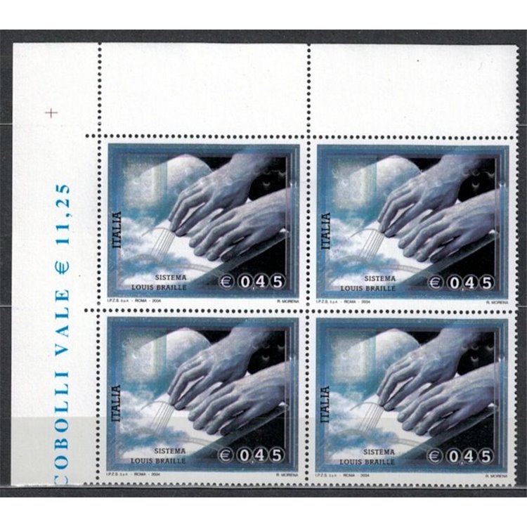 ITALY 2004 Louis Braille reading system in block of four MNH**