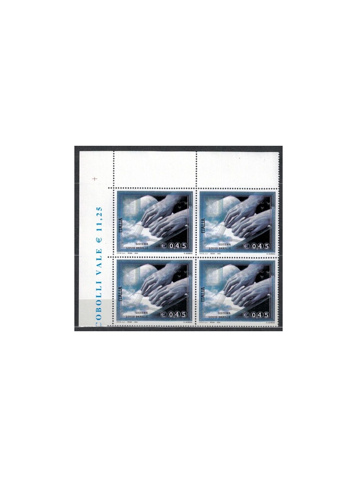 ITALY 2004 Louis Braille reading system in block of four MNH**