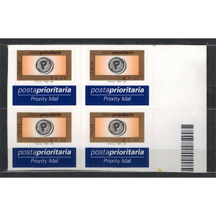 ITALY 2004 Priority mail € 0.60 B in block of four MNH**