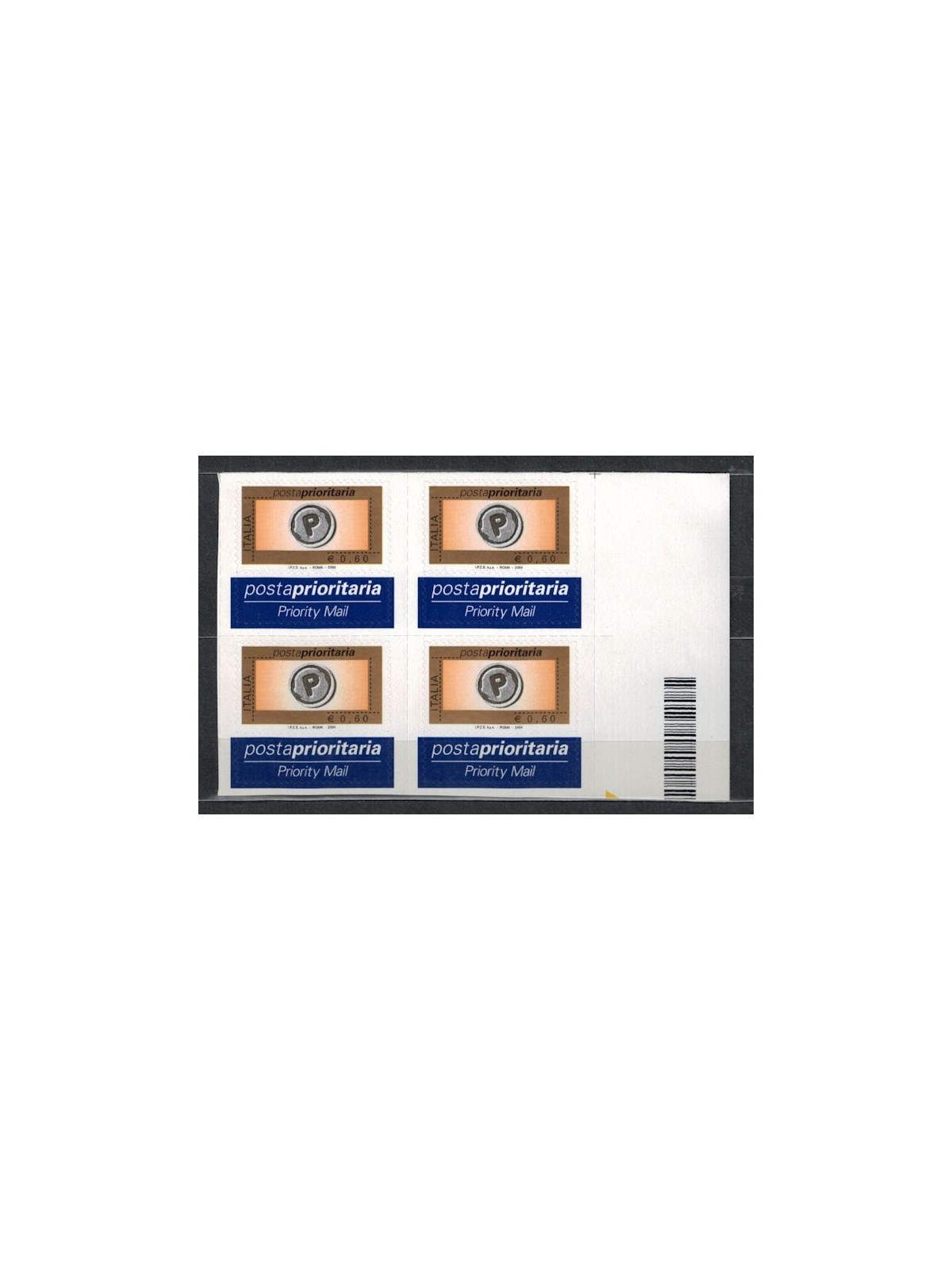 ITALY 2004 Priority mail € 0.60 B in block of four MNH**